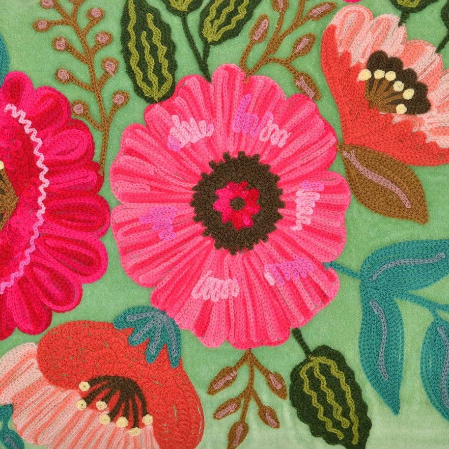 Aqua Velvet Embroidered Pillow, 28