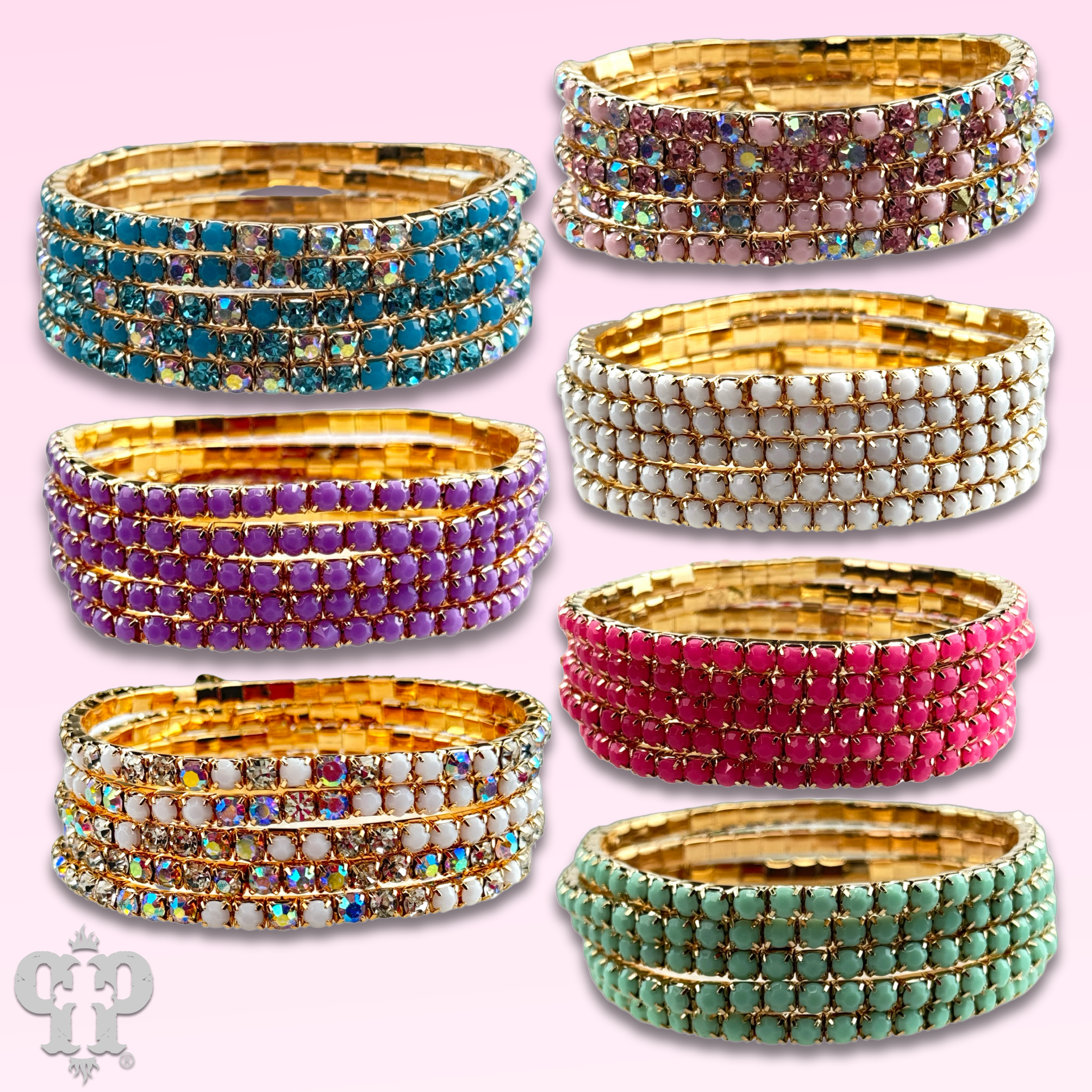 Prong set rhinestone bead bracelets, several colors
