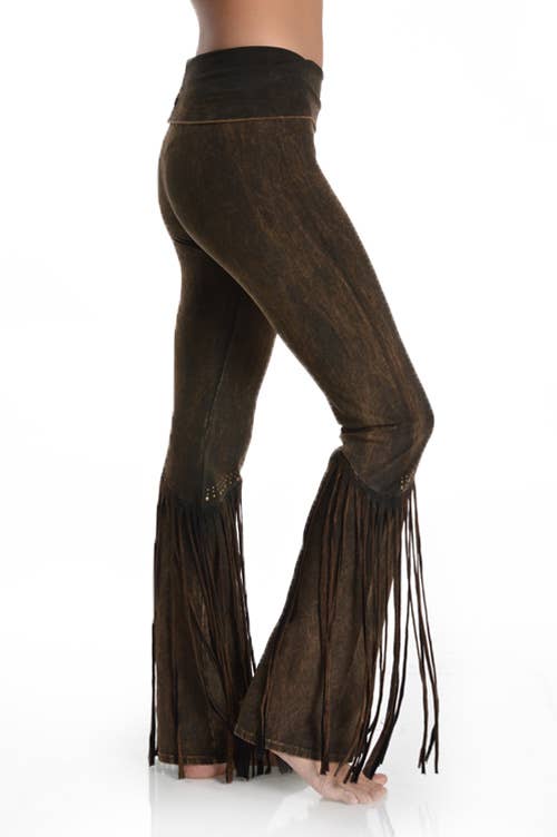 Studded Fringe Foldover Yoga Pants