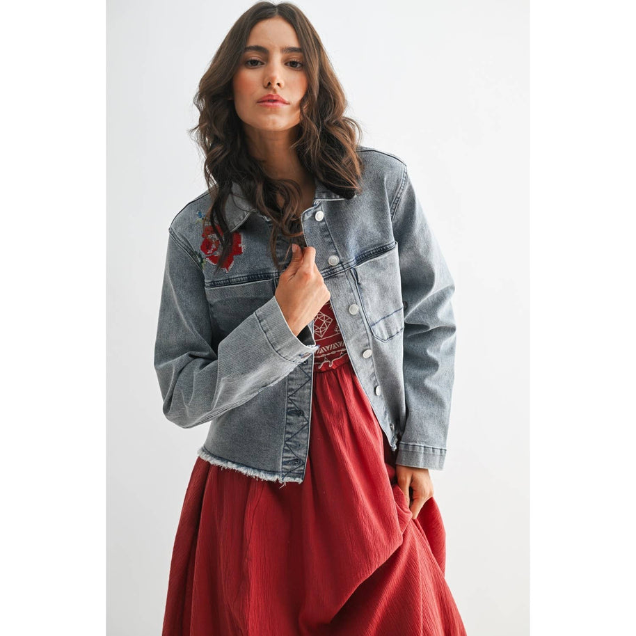 Rose Embroidered Denim Jacket