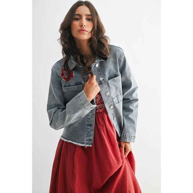 Rose Embroidered Denim Jacket