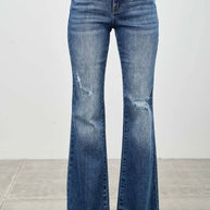 Mid-Rise Boot Cut Distressed Jean