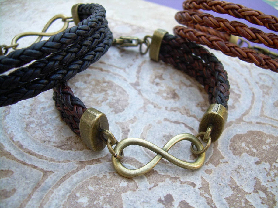 Infinity Leather Bracelet with Antique Bronze Hardware