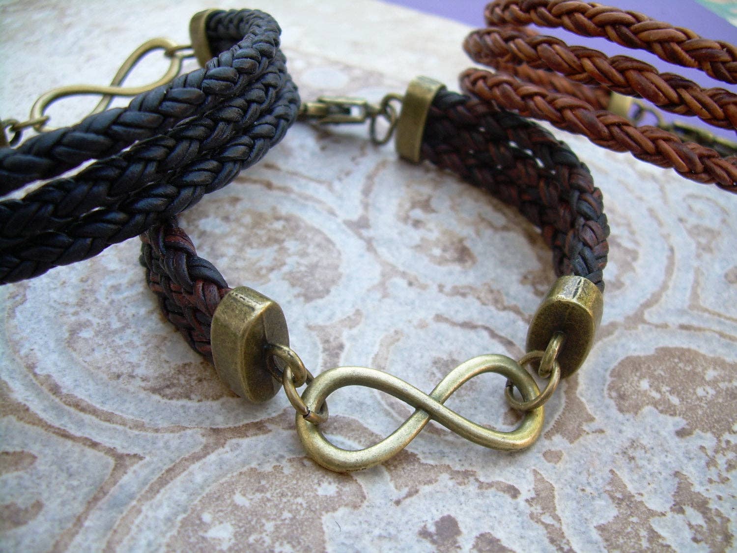 Infinity Leather Bracelet with Antique Bronze Hardware