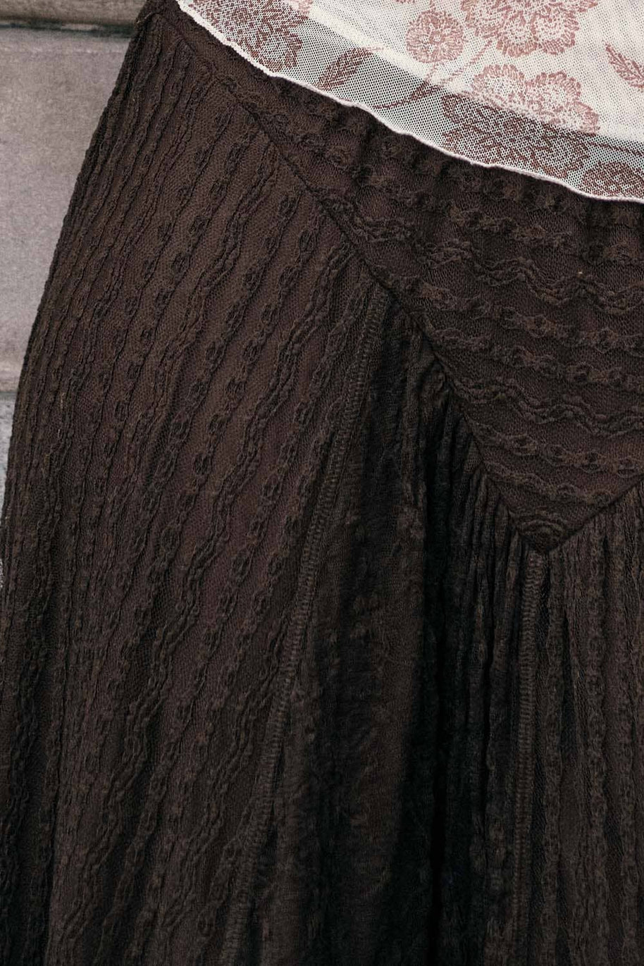 Lace Curved-Hem Midi Skirt, Chocolate