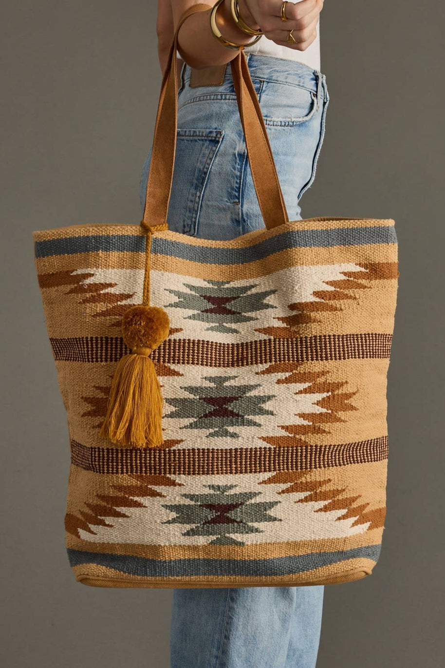 Tan, Camel & Teal Aztec Tote