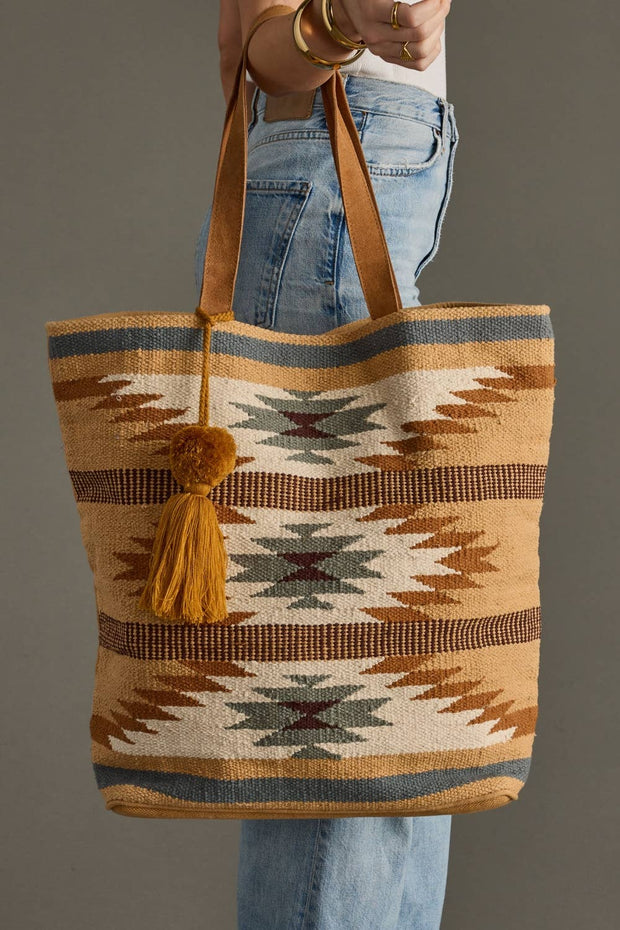 Tan, Camel & Teal Aztec Tote