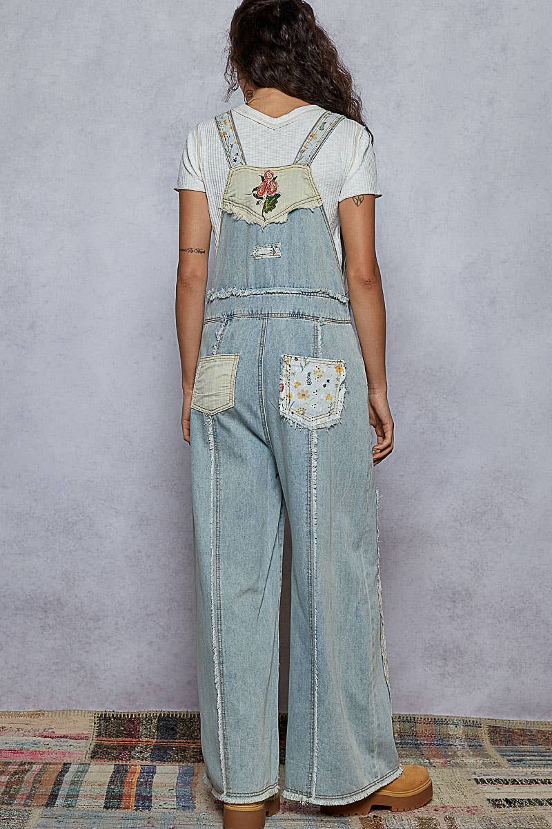 Pol Clothing Floral Patchwork Embroidery Overall