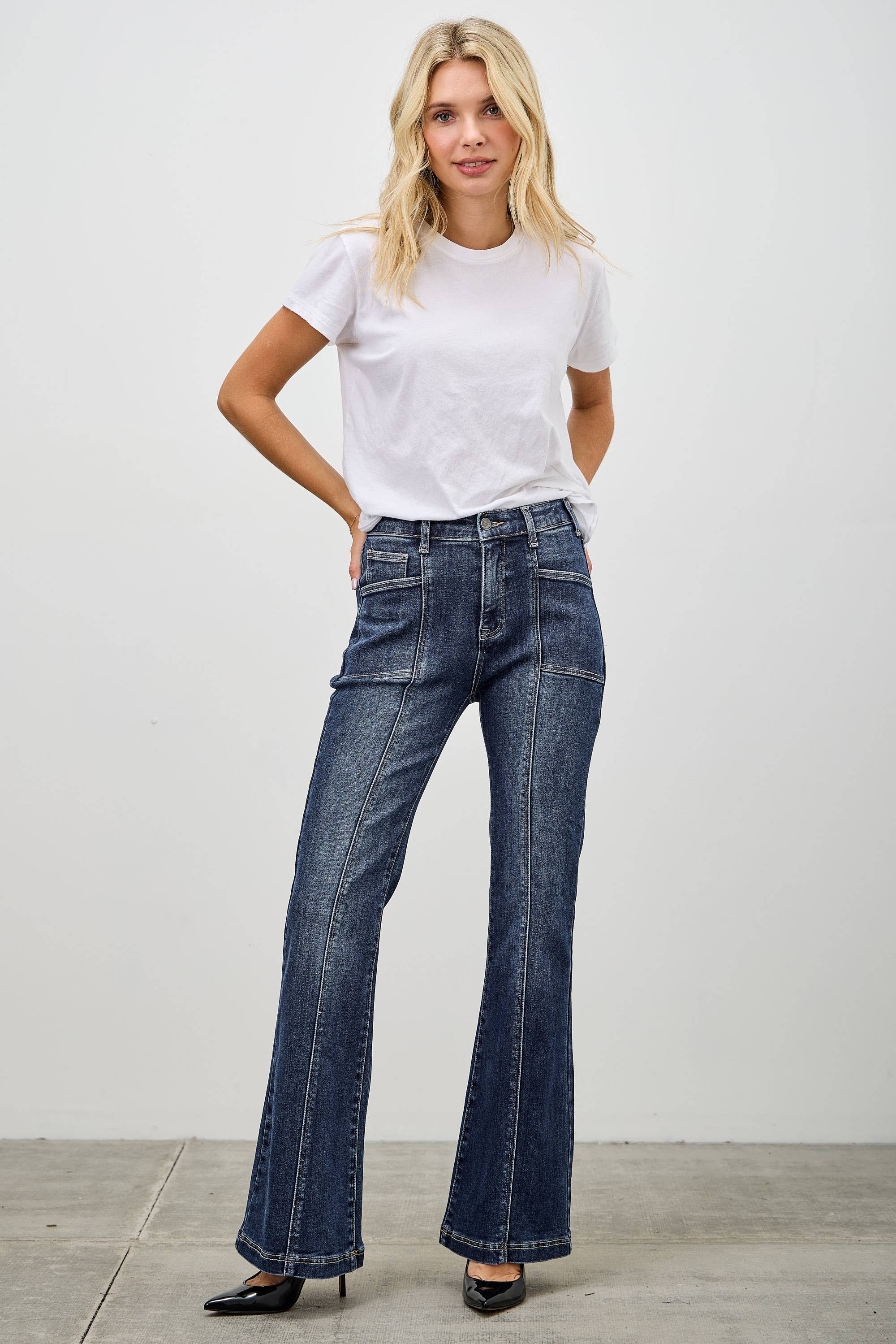 High-Rise Boot Cut Jeans Seam Detail