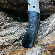 Damascus Steel Folding Knife Wolf Engraved TK-052