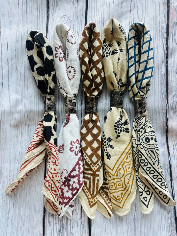 Boho Bandanas With Cowhide Leather Slides