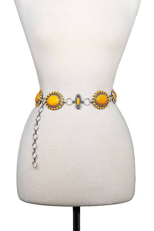 Oval Concho Belt with Faux Stone