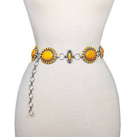 Oval Concho Belt with Faux Stone