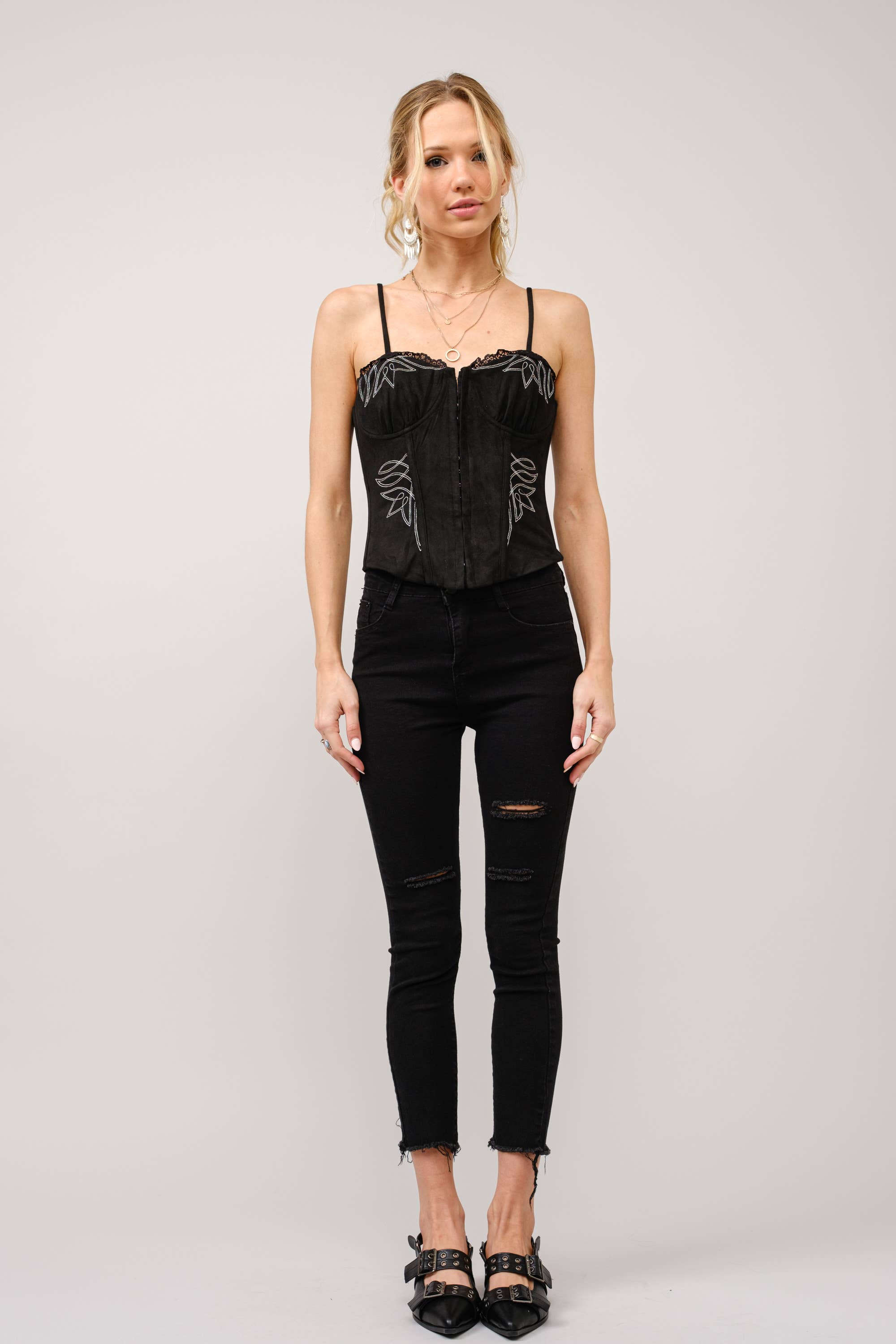 Suede Embroidered Western Corset