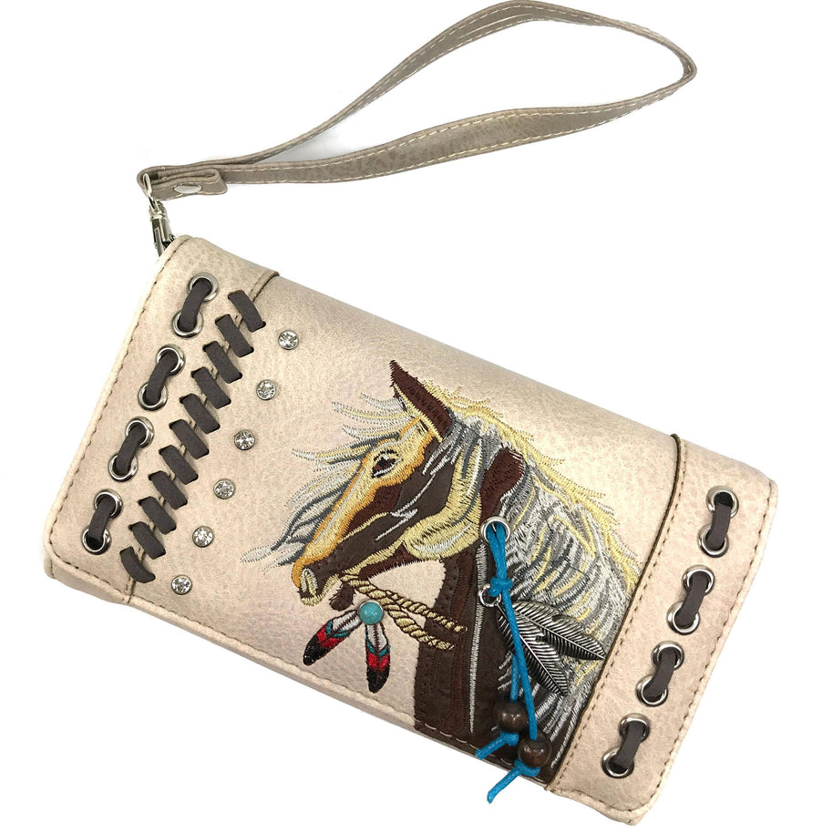 Horse Embroidery Western Crossbody Wristlet Wallet