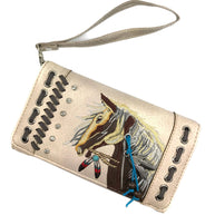 Horse Embroidery Western Crossbody Wristlet Wallet