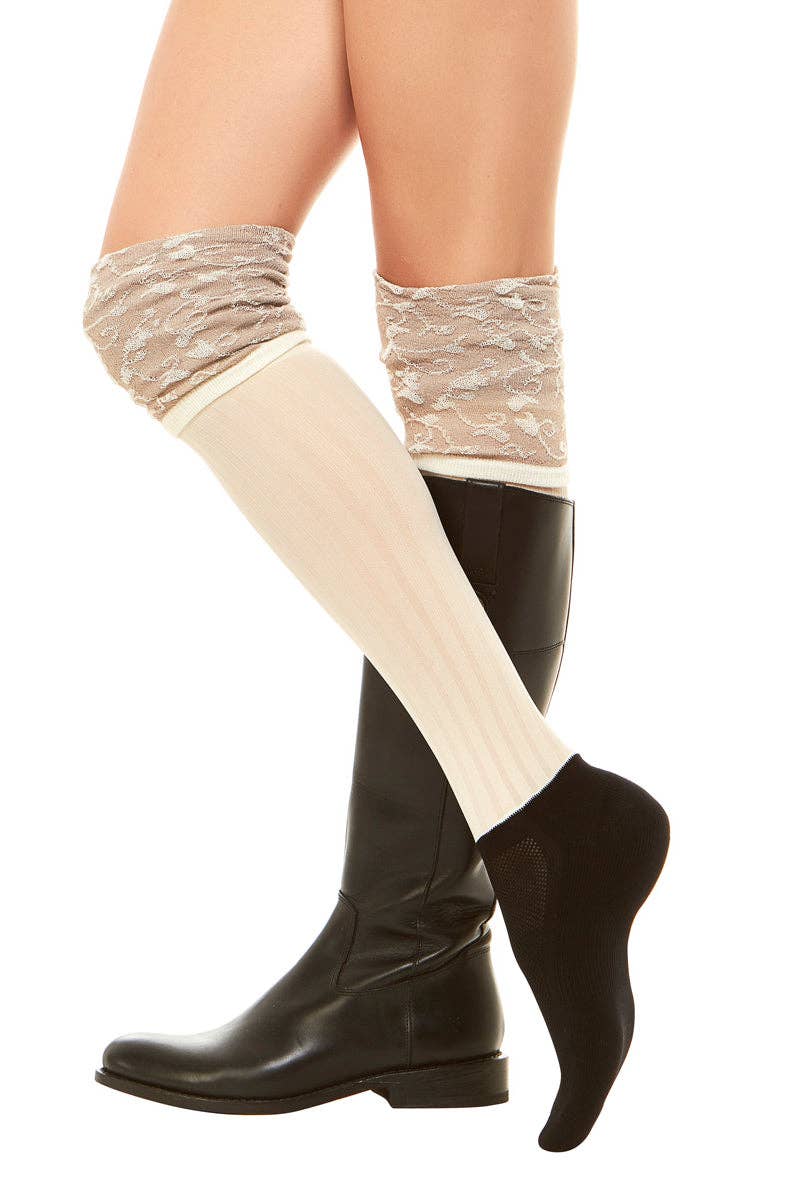Floral OTK Slouch Boot Sock, Cream