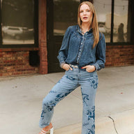 Dark Wash Long-Sleeve Denim Pearl Snap Shirt