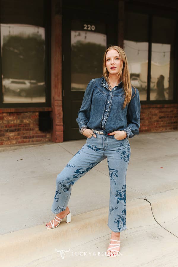 Dark Wash Long-Sleeve Denim Pearl Snap Shirt