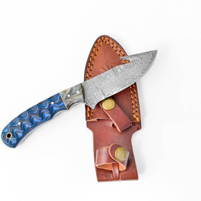 Damascus Steel Gut-hook & Skinning, Blue