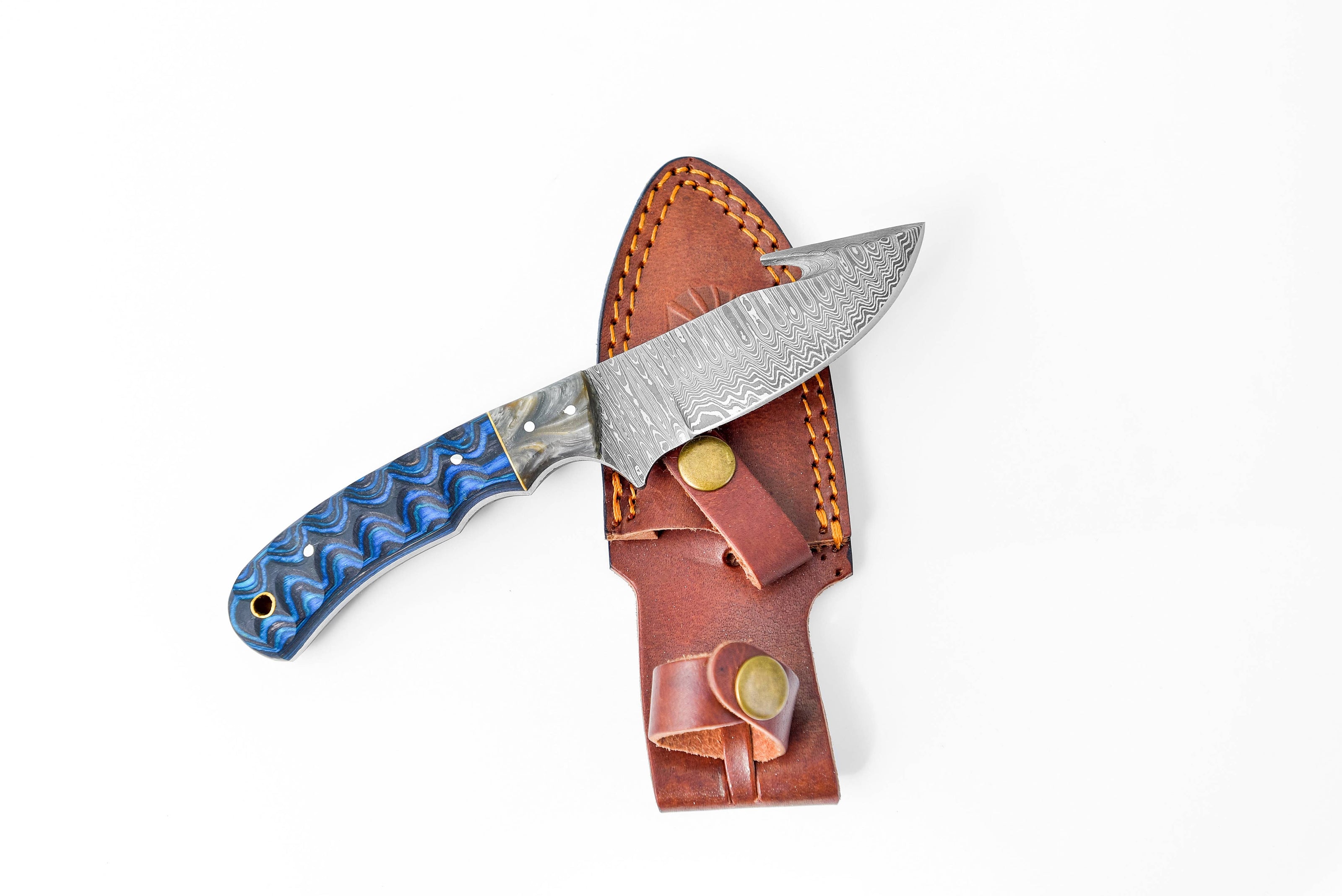 Damascus Steel Gut-hook & Skinning, Blue
