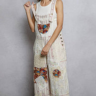 Floral Patchwork Woven Overalls