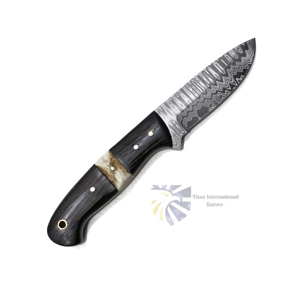 Damascus Knife Horn & Bone Handle, Handmade