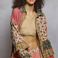 Double Gauze Patchwork Ruffle Shirt