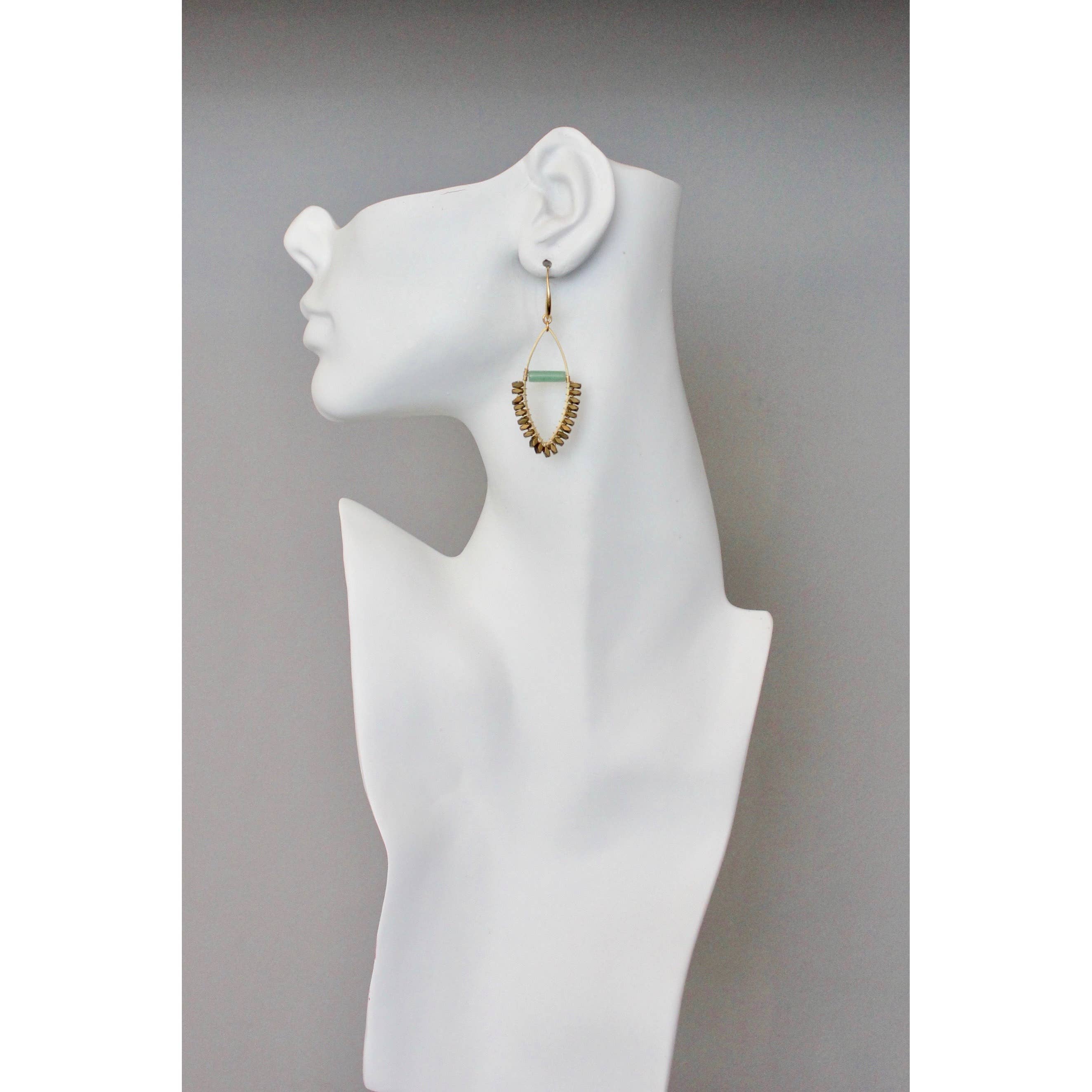 Jade and gold hematite wire wrapped earrings