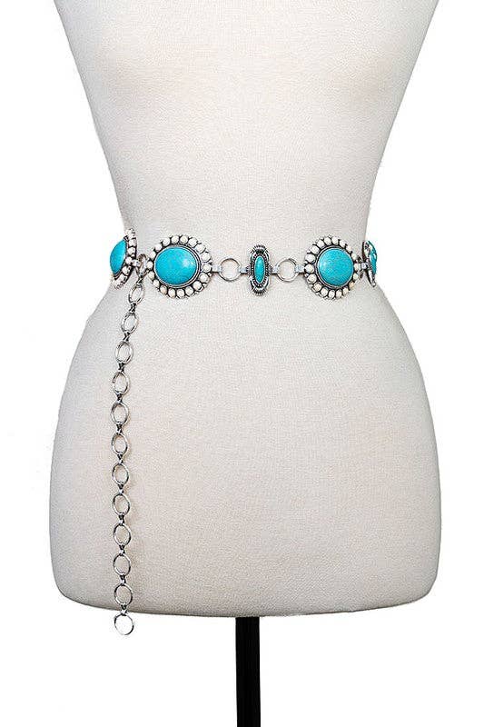 Oval Concho Belt with Faux Stone