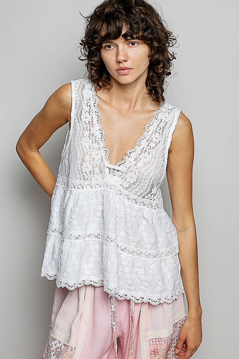 Deep V-Neck Lace Top