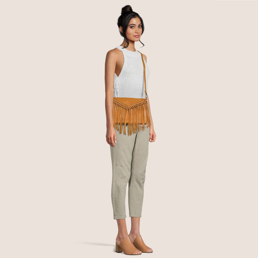 Dallas Classic Vegan Leather Western Fringe Crossbody Bag