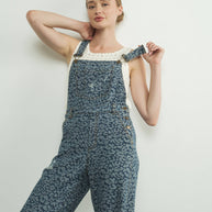 Animal Print Wide Leg Denim Overalls