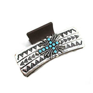 Western Turquoise Hair Claw with Faux Turquoise Cross