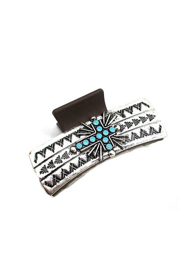 Western Turquoise Hair Claw with Faux Turquoise Cross