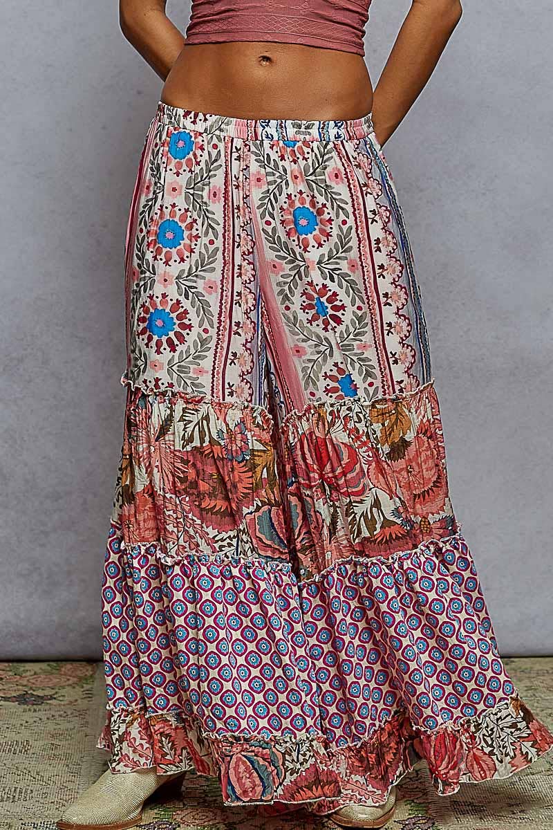 Patterned Wide Leg Pants