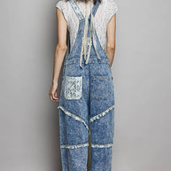Relaxed Fit Lace Trim Overalls