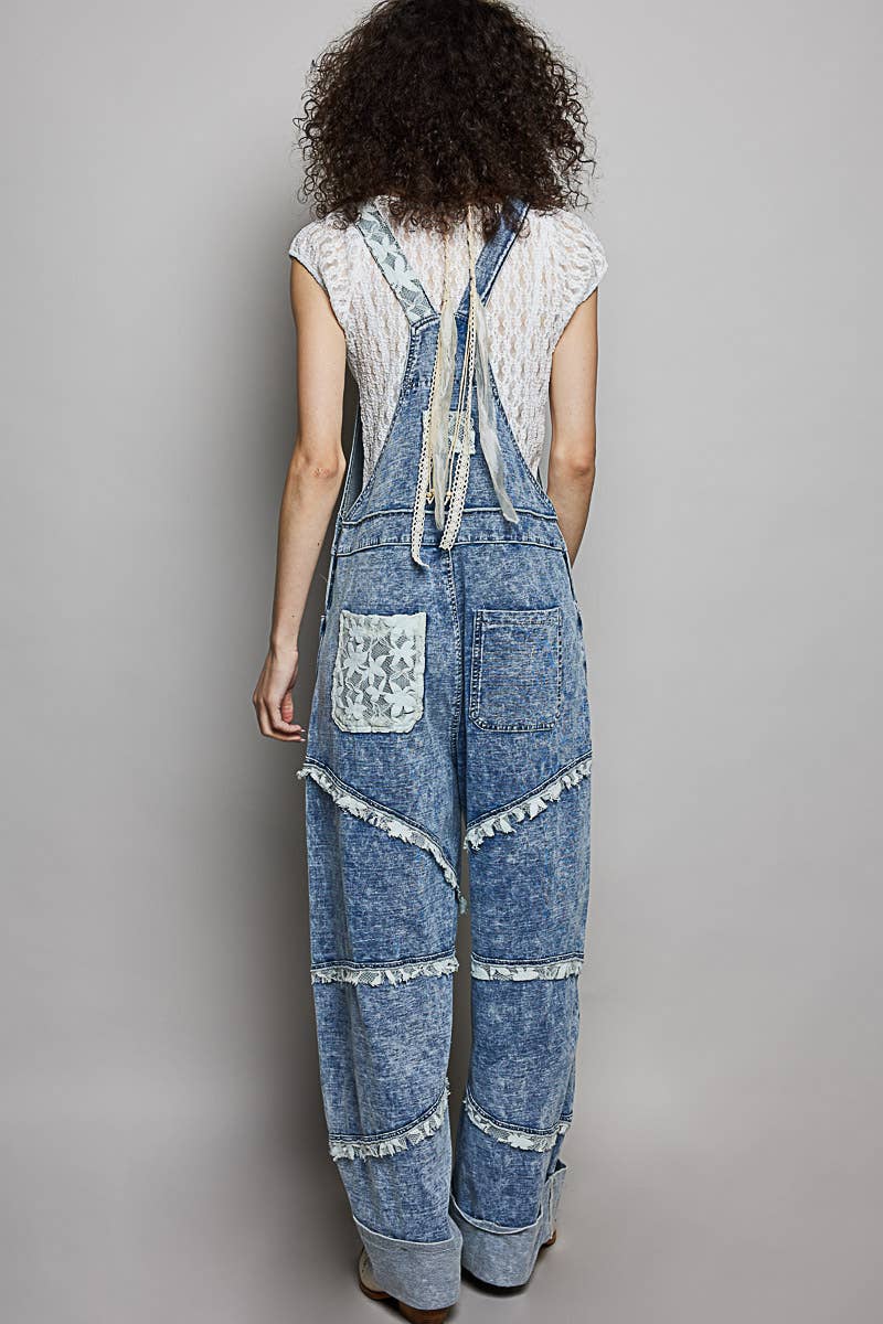 Relaxed Fit Lace Trim Overalls