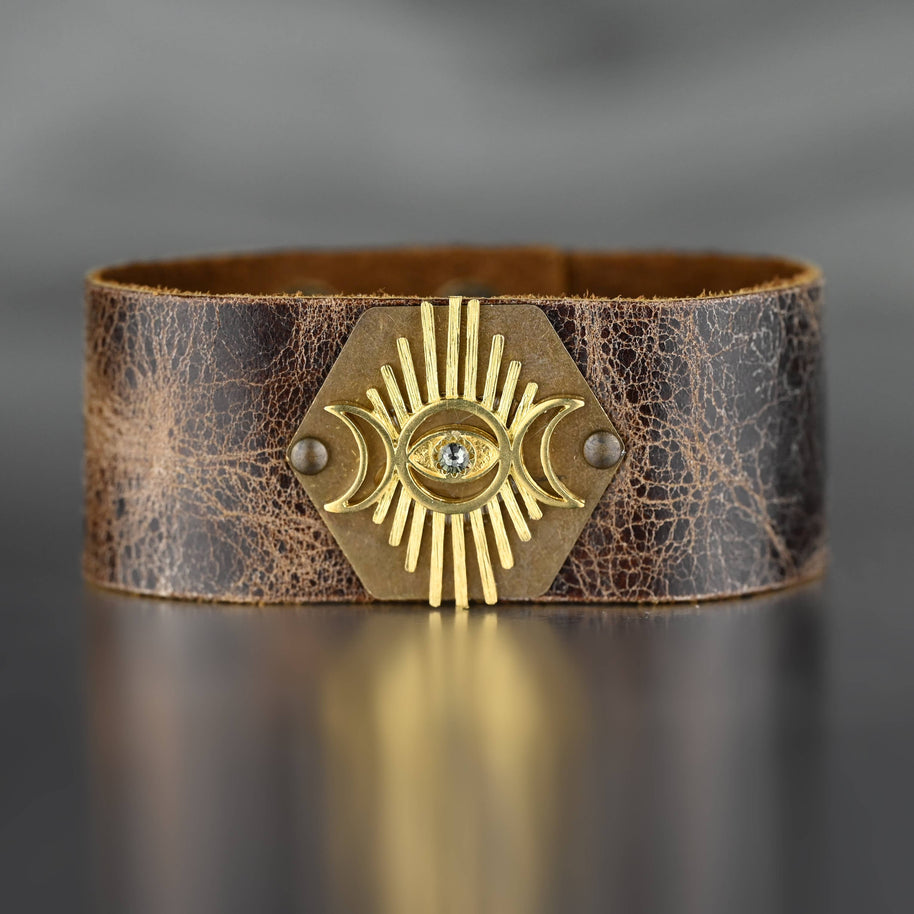 Leather Cuff w/ Eye Moon & Stone