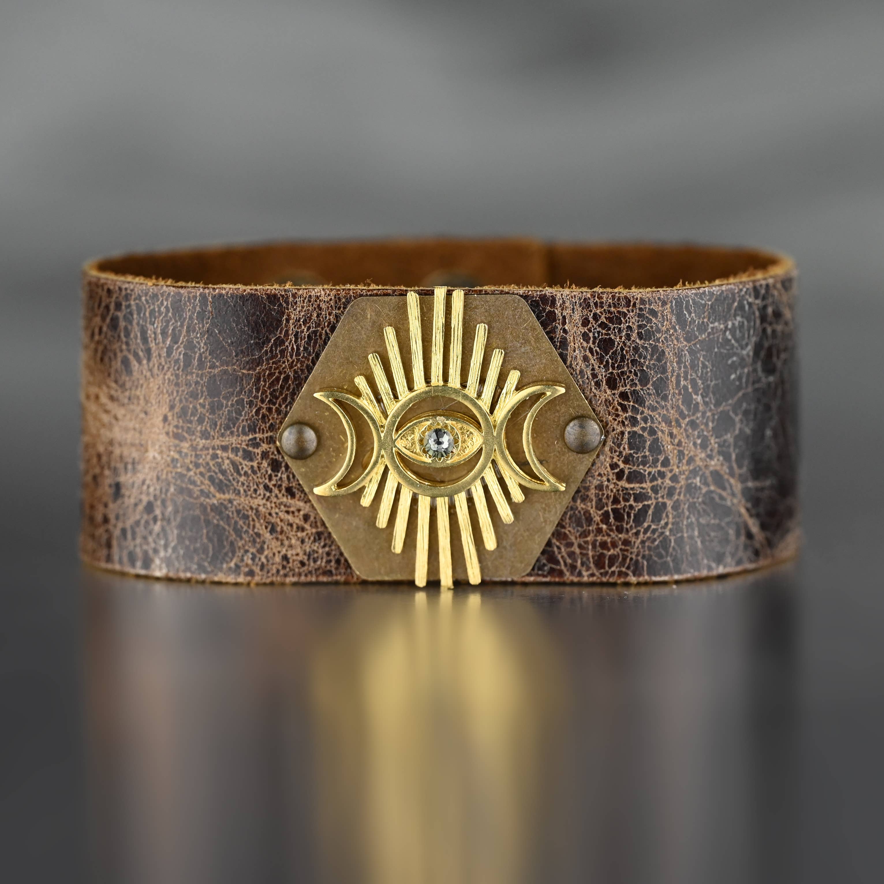 Leather Cuff w/ Eye Moon & Stone