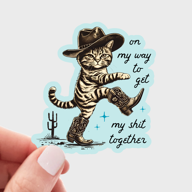 On My Way Cat Cowboy Sticker