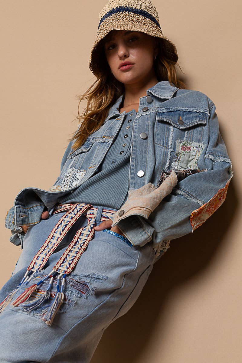 Patch Button Down Denim Jacket