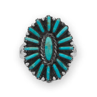 Handmade Oval Turquoise Flower Ring