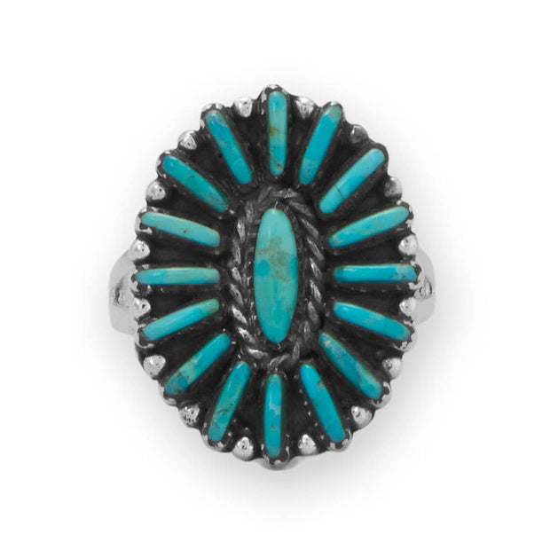 Handmade Oval Turquoise Flower Ring