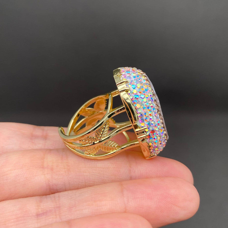 Rhinestone Inlaid Irregular Agate Ring