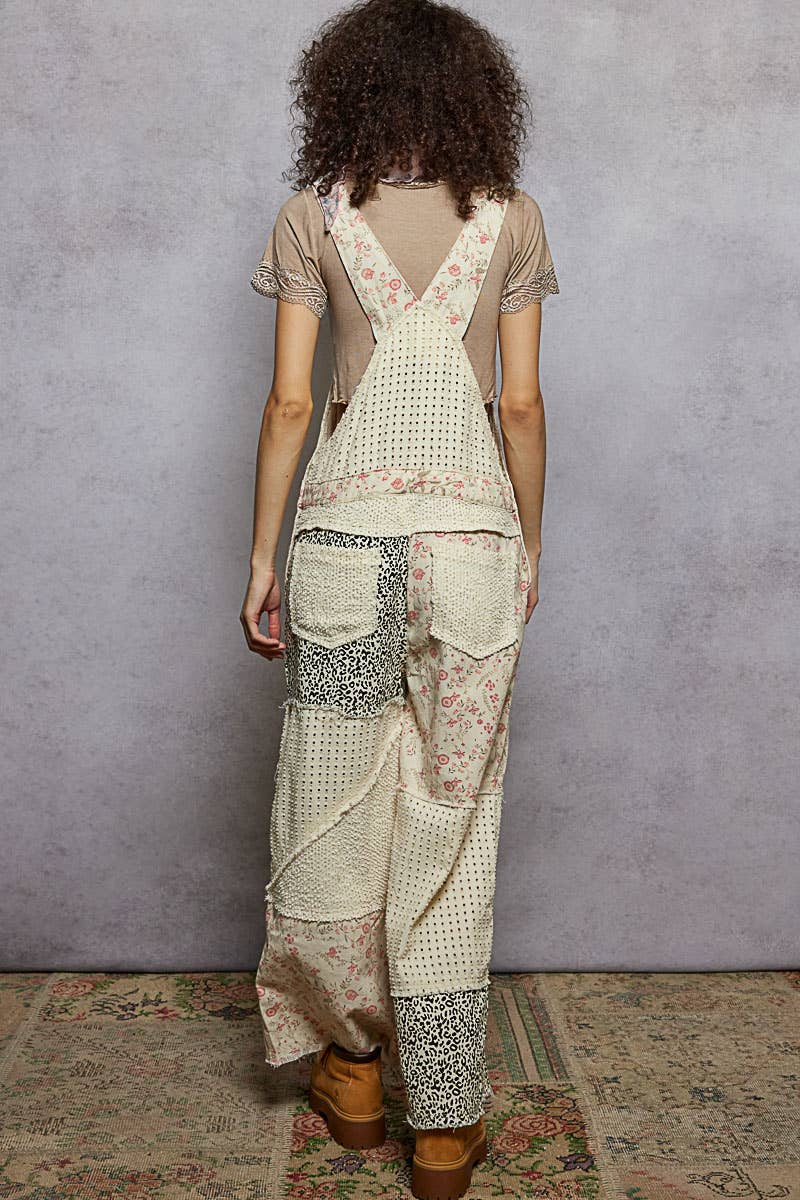 Animal Print & Floral Overalls, Cream