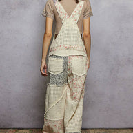 Animal Print & Floral Overalls, Cream