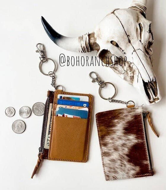 Western Cowhide Leather Keychain Wallet