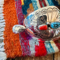 Handcrafted Turquoise, Coral & Sterling Silver Concho Hair Pin