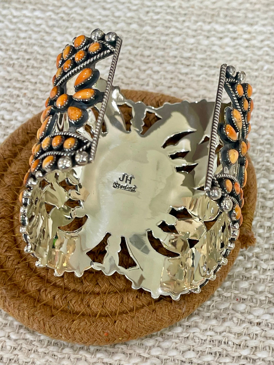 Beautiful Handmade Sterling Silver & Orange Spiny Cuff Bracelet